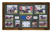 MAKYBE DIVA, display with signatures of Lee Freedman & Glen Boss, window mounted ith 9 photos, framed & glazed, overall 100x60cm.