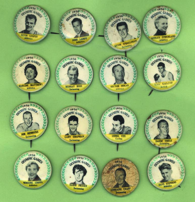 1956 Lux & Lifebuoy Soap "1956 Olympic Games badges" [16/20]. One poor, others mainly G/VG.