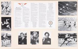 "Wings on Their Heels", display comprising signed photos of Betty Cuthbert, Marjorie Jackson & Shirley Strickland,limited edition 24/1000, window mounted, framed & glazed, overall 92x62cm.