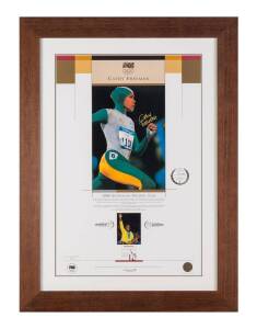 CATHY FREEMAN, signature on "Cathy freeman - 2000 Australian Olympic Team" print, limited edition 7/2000, framed & glazed, overall 60x80cm. With CoA.