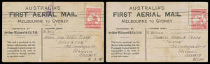 1914 (June) Melbourne-Sydney #2 Official Souvenir postcards for proposed first official airmail flight by AB 'Wizard' Stone which was cancelled following a crash on 1 June which damaged the plane and injured Stone and cards carried by rail with the Kangar