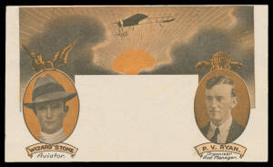 1914 (June) Melbourne-Sydney #2 official souvenir postcard headed 'AUSTRALIA'S/FIRST AERIAL MAIL/MELBOURNE TO SYDNEY' with illustration of the Bleriot biplane in flight & photographs of "Wizard" Stone & PV Ryan, 1d Roo affixed but uncancelled, addressed b