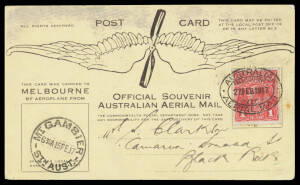 1917 (Feb 15) Mount Gambier-Melbourne per Basil Watson #10 'OFFICIAL SOUVENIR/AUSTRALIAN AERIAL MAIL' PPC with winged propellor and photo of the pilot & facsimile signature on the reverse, superb 'MT GAMBIER/15FE17/STH AUST' cds & KGV 1d cancelled on arri