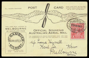 1917 (Feb 15) Mount Gambier-Melbourne #10 Souvenir Postcard flown by Basil Watson in his home-built biplane with KGV 1d red tied oval 'AUSTRALIAN/AERIAL MAIL/MELBOURNE/27FEB1917/VIC' handstamp on arrival and 'MT GAMBIER/15FE17/STH AUST' despatch datestamp