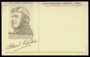 1917 (Feb 15) Mount Gambier-Melbourne per Basil Watson #10 'OFFICIAL SOUVENIR/AUSTRALIAN AERIAL MAIL' PPC with winged propellor, photo of the pilot & facsimile signature plus advert for Shell Benzine on the reverse, unused, minor burnishing from the plate