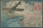 1919 (Aug 6) Adelaide-Minlaton #21b Souvenir Postcard flown by Capt Harry Butler in his Bristol monoplane 'Red Devil' with typed message "By the most progressive transport to the progressive farmers of the Yorke Peninsula ..." from HV McKay (agents for Ma - 2