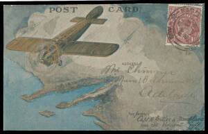 1919 (Aug 11) Minlaton-Adelaide #22 Souvenir Postcard flown by Capt Harry Butler in his Bristol monoplane 'Red Devil' without printed message or signature but with short handwritten greeting on back, franked on view side with KGV 1½d brown tied 'ADELAIDE/