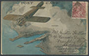 1919 (Aug 12) Minlaton-Adelaide return flight per Harry Butler illustrated 'Souvenir Aerial Post Card' with the pilot's photograph on the reverse & hand-written message headed "Curramulka YP/10.8.19" #22a, - 2