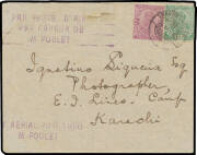 1919 (Oct 14) France-Australia #25a intermediate cover carried by Poulet & Benoist in a Caudron G4 'La Mouche' (The Fly) from Bandar Abbas to Karachi franked with India KGV 2a violet and ½a green tied 'BANDAR-ABAS/8NOV19' datestamp, violet three-line 'Par