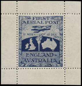 1919 (Nov 12) England-Australia #27b Ross Smith vignette with full margins, very well centred and unmounted with just light traces of hinging in margins only, an exceptional example of this iconic item, Cat $20,000 for mounted mint.