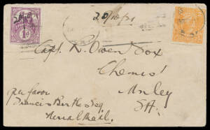 1921 (Sept 30) Adelaide-Alice Springs #55 cover to Unley, SA carried by Francis Birtles and pilot Lt FS Briggs in a DH4 on their Railway Commission survey flight, franked with KGV 2d orange tied Adelaide '27OCT21' roller cancel on arrival also tying North