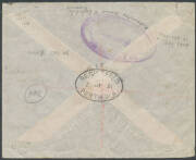 1921 (Dec 4) Perth-Derby #56a cover flown by Western Australian Airways on inaugural flight of Australia's first regular airmail service franked with Kangaroos up to 1/- and KGV issues up to 5d tied oval 'REGISTERED/PERTH . W.A' datestamps with red R labe - 2