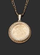 1980 QEII proof half sovereign x2. The first cased with certificate. The second &nbsp;as a necklace with a 9ct gold mount and chain. - 2
