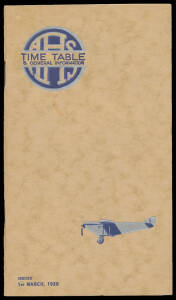 Australian Aerial Services Limited: Time Table & General Information booklet, issued 1st March 1929; 38pp with route map, advertisements, schedules, articles, etc. Attractive and very scarce.