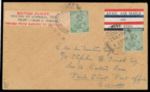 1926 (June 30) England-Australia-England #99a intermediate cover carried by Sir Alan Cobham on the Karachi-Calcutta leg franked with India KGV ½a green (2) tied 'PARK STREET/23JLY26/CALCUTTA' arrival datestamps also tying 'British Flight/England to Austra
