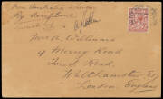 1926 (June 30) England-Australia-England #100 cover endorsed "from Australia to London By Aeroplane" carried by Sir Alan Cobham and Sgt AH Ward on their return flight, franked with Great Britain KGV 1½d brown tied 'THE HYDE SO NW2/2OC/26' datestamp on arr