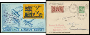 Handy bundle including 1926 (Aug 4) Melbourne-Alice Springs #108a but not endorsed, 1931 (June 11) unlisted Sydney-Newcastle-Sydney signed by the pilot, 1933 Aerial Pageant blue PPC, 1931 per Francis Chichester to Japan #212, 1937 intermediates per Mrs Bo