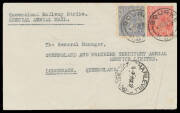 1927 (Sept 7) Bourke-Charleville #109 HM Ware, Auctioneer, Bourke cover endorsed 'Queensland Railway Strike/SPECIAL AERIAL MAIL' carried by QANTAS special strike relief flight with KGV 3d blue and 1½d red tied 'BOURKE/26SE27/NSW' datestamps, violet 'FORWA