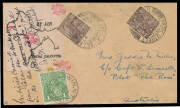 1927 (Oct 14) England-Australia #111 two intermediate covers carried by Capt WA Lancaster and Mrs Keith Miller, the former to Australia with India KGV 1a brown (2) tied 'PARK STREET/20DEC27/CALCUTTA' and special 'Map' airmail label signed by both pilots w