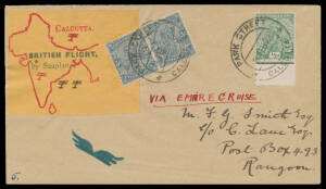 1927 (Oct 14) England-Australia #115a/115b two intermediate covers carried by Grp Capt HM Cave-Brown-Cave on the RAF Flying Boats "Empire Cruise" from Felixstowe to Broome both franked with India KGV ½a green and 3p grey (2) tied 'PARK STREET/9FEB28/CALCU