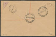 1928&nbsp;(Feb 7) England-Australia #119 intermediate registered cover to NSW carried by&nbsp;Bert Hinkler&nbsp;on his record-breaking solo flight endorsed "Carried by Aeroplane/Avian G-EBOV/Darwin-Bundaberg" and signed "B Hinkler" on face with KGV 4d olive and &frac12;d orang - 2