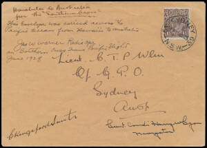1928 (May 31) USA-Australia #122a cover addressed to Lieut CTP Ulm flown by Sir Charles Kingsford Smith, Charles Ulm, J Warner & H Lyon on the first crossing of the Pacific by air endorsed "Honolulu to Australia per the 'Southern Cross'/This Envelope was 