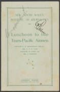 1928 (June 19) menu for a dinner by "The American Society in honor of the Southern Cross Flyers" held at Farmer's in Sydney; additionally, a menu for a luncheon the following day "to the Trans-Pacific Airmen" held by the New South Wales Institute of Journ