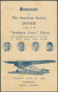 1928 (June 19) menu for a dinner by "The American Society in honor of the Southern Cross Flyers" held at Farmer's in Sydney; additionally, a menu for a luncheon the following day "to the Trans-Pacific Airmen" held by the New South Wales Institute of Journ - 2