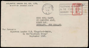 1928 (Sept 10) Australia-New Zealand #124 Atlantic Union Oil Co Ltd cover carried by Sir Charles Kingsford Smith, Charles Ulm, HA Litchfield & T McWilliams endorsed 'Per favour Squadron Leader CE Kingsford Smith in the Southern Cross' franked on arrival w