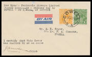 1929 (Aug 20) Streaky Bay-Adelaide #144/144a three covers carried by Eyre Peninsula Airways Ltd in a Junkers F13 monoplane on the return leg of the first flight of their unofficial service endorsed respectively 'Streaky Bay to Cowell' (2 flown), 'Streaky