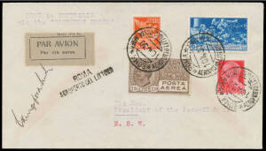 1930 (Oct 9) England-Australia #171a intermediate cover flown by Sir Charles Kingsford Smith in the Southern Cross Junior endorsed 'ROME to AUSTRALIA/via the "SOUTHERN CROSS"' and signed "C Kingsford-Smith" on face, franked with Italian stamps tied 'ROMA/