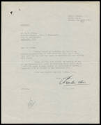 THE LOSS OF THE "SOUTHERN CLOUD": 1931 (April 8) autographed letter from Charles Ulm to Mr H.P. Brown, of the P.M.G. Department, thanking him for the "Commemorative issue of Kingsford-Smith Stamps" (which had been issued on March 19th) and apologising "fo