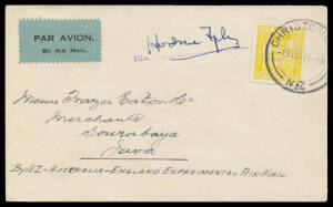 1931 (May 15) Australia-England New Zealand acceptances to Java, Karachi & England carried to Darwin per Qantas & signed by the pilot "Hudson Fysh". [The cover to Karachi is illustrated in "Airmails of New Zealand Volume 2" at page 77]