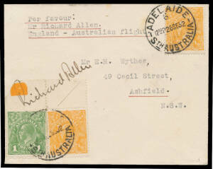 1932 (Aug 3) England-Australia #272/273 two covers carried by Richard Allen both signed on face, the first from England to Western Australia subsequently franked with Sydney Harbour Bridge 3d blue and 2d red tied 'WYNDHAM/20SE32/WESTN AUSTRALIA', the othe