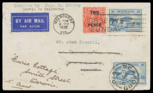 1932 (Aug 15) Brisbane-Brisbane #278 intermediate cover carried on the first aerial circumnavigation of Australia by a woman endorsed 'Carried by Mrs H Bonney/Darwin to Melbourne' signed Mrs Harry Bonney on back franked with Sydney Harbour Bridge 3d blue 