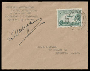 1932/33 Northern Territory #294c/325a two covers carried on Aerial Survey Expeditions, the former in Nov 1932 led by Prof Madigan conducted in RAAF aircraft signed CJ Madigan on face with Airmail 3d green tied 'ALICE SPRINGS/11NO32/NT' datestamp, the latt