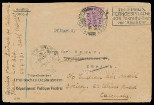 1933 (March 9) Switzerland-Australia #307b intermediate cover endorsed by pilot "Carried from Zürich to Calcutta Plane CH326 23/3/33" and signed "Carl Nauer" on face franked with India KGV 1a3p purple tied 'PARK STREET/23MAR33/CALCUTTA' datestamp affixed 