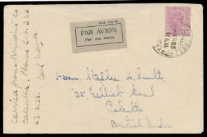 1933 (March 9) Switzerland-Australia #307a intermediate cover endorsed by pilot "Carried from Brindisi to Calcutta Plane CH326 23/3/33" and signed "Carl Nauer" on face franked with India KGV 1a3p purple tied 'PARK STREET/23MAR33/CALCUTTA' datestamp on arr