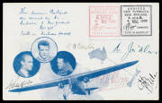 1933 (Dec 3) Australia-New Zealand #347/348 cover endorsed 'Carried by Mr CT Ulm in the "Faith in Australia" from Richmond NSW to NZ' signed CTP Ulm on face on the first trans-Tasman crossing to carry women passengers (Ulm's wife and private secretary) wi - 2