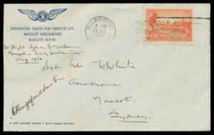 1934 (Aug 23) Sydney-Melbourne #398 Kingsford Smith Air Service Ltd, Mascot Aerodrome cover endorsed "1st flight Sydney to Melbourne Monoplane 'Lady Southern Cross' Aug 1934" signed "C Kingsford Smith" on face with Victorian Centenary 2d orange tied Melbo