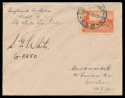 1934 (Oct 27) Darwin-Sydney #409 being the extension of England-Australia flight per SG White, Vic Centenary 2d cancelled at Sydney 4NO34, signed by the pilot, Cat $300. [Only 12 flown]