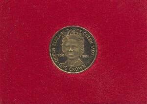 1980 British Virgin Islands $25 Proof, .0241 AGW, carded and cased. &nbsp;1980 Isle of Man, One Crown Proof, Queen's Mother 80th Birthday, &nbsp;0.0601 AGW, carded in sleeve. Both with certificates.