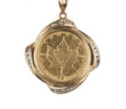 Canada 1990 $5.00 1/10oz gold coin in a 9ct gold mount with diamonds. South Africa 1981 1/10oz krugerrand as a ring in a 9ct gold mount.