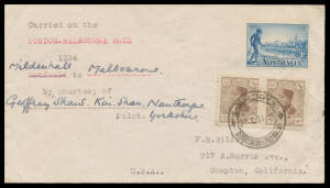 1934 (Oct 20) England-Australia #452 MacRobertson Air Race cover carried by unsuccessful entrant Geoffrey Shaw in a British Klemm BK-1 Eagle endorsed and signed by pilot on face, posted after he withdrew following a crash at Bushire with Iran Shah 75d bro