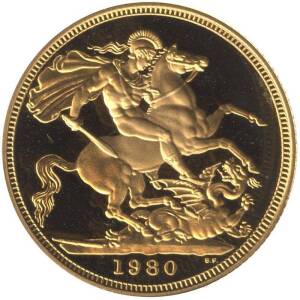 Great Britain: 1980 GOLD Proof Sovereign. Cased with certificate.