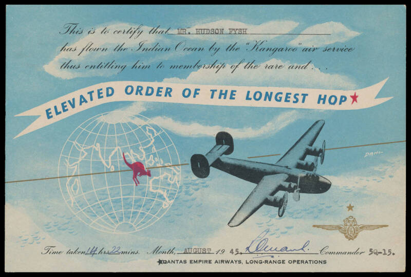 QANTAS MEMORABILIA: Dec.1934 to September 1970: A fascinating collection of documents, envelopes and pamphlets, many from the estate of Hudson Fysh and including the last "QANTAS Gazette (Dec.1934), items associated with the Empire Air Route extension in