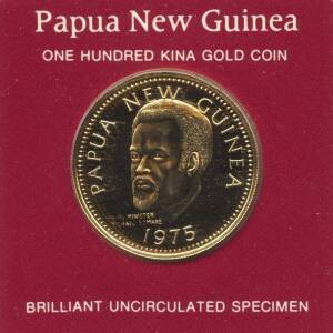 Papua New Guinea: 1972 100 kina, uncirculated on the card as issued. 0.2769oz AGW.