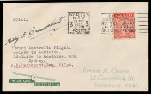 1935 (May 17-20) Record Around Australia Flight per "Puss Moth" #502 with 2d ANZAC tied by Sydney cancel of 27MAY/1935, signed by the pilot "Harry F Broadbent", Cat $525. Only 10 carried.