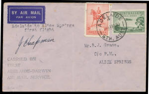 1935 (Aug) Adelaide-Darwin per Australian Transcontinental Airways #522-523a intermediates between various towns in South Australia & the Northern Territory, one signed by the pilot "J Chapman", condition variable but most are fine to very fine, Cat $2500