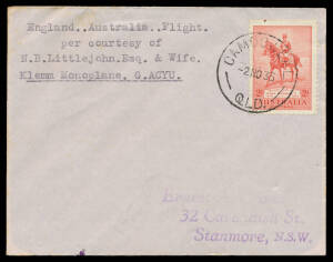 1935 (Nov 1) England-Australia Honeymoon Flight #531 cancelled on arrival with Darwin with cds of 31OC35 & intermediate from Camooweal with cds 2NO35 #532, both signed on the reverse by the pilots "D Berry Littlejohn" & "E Berry Littlejohn", Cat $450.